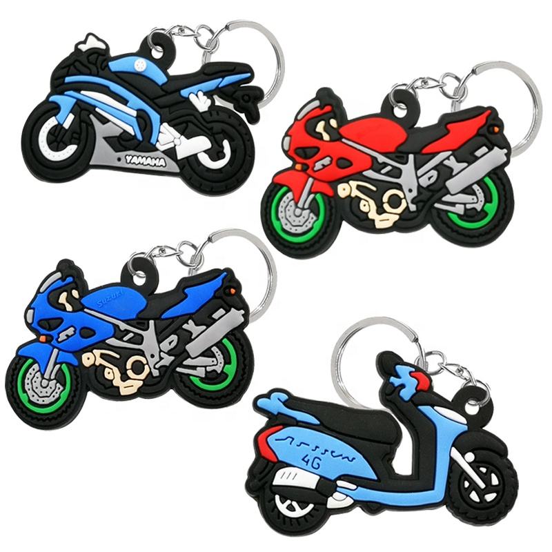 Animación de caricatura de muñecas Logotipo personalizado Motocicleta de regalo PVC de doble cara llavero