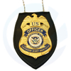 Logotipo de fábrica Pins de solapa de metal con cadena Oficial de seguridad Gold Clip de cuero Emblema Emblema Pin Broche Insignia de policía militar