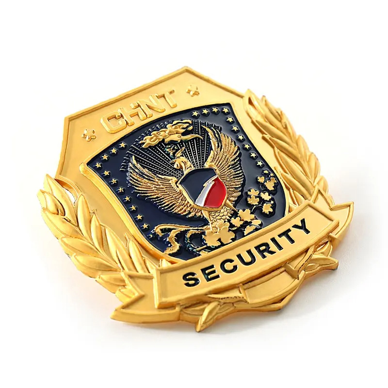 Logotipo de esmalte personalizado 3D Gold Metal Tornillo curvado+ Oficial de seguridad de tuercas Insignia policial