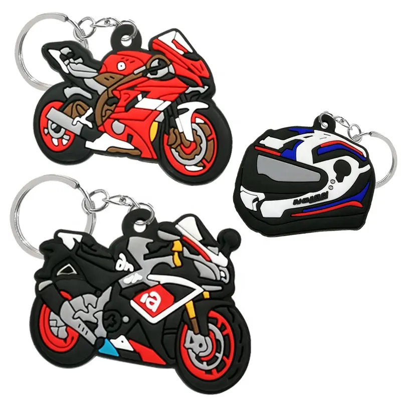 Animación de caricatura de muñecas Logotipo personalizado Motocicleta de regalo PVC de doble cara llavero