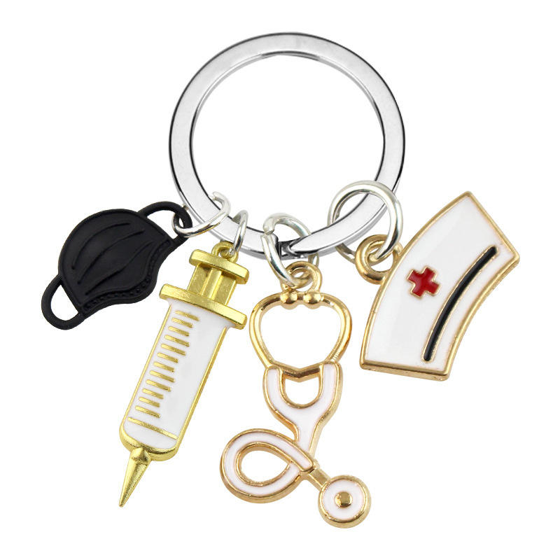 Custom Enfermera de Metal Metal Metal Máscaza Mask Cadena de llaves Anillo de llave Decoración paramédica Decoración Doctor Keychains