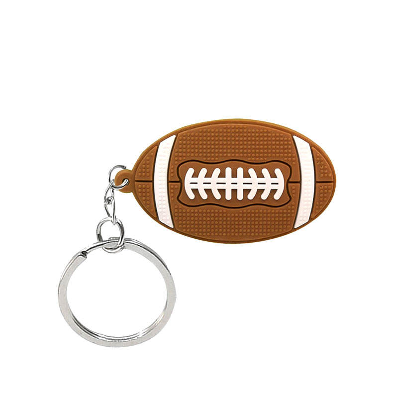 PVC Sport Sport Rugby Baseball Caqueta de fútbol Keyring 2D Silicone Soft Rubber Keychain