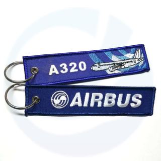 Keychin de llavero de bordado Airbus personalizado de la etiqueta de llave de bordado de poliéster Bordado de bordado