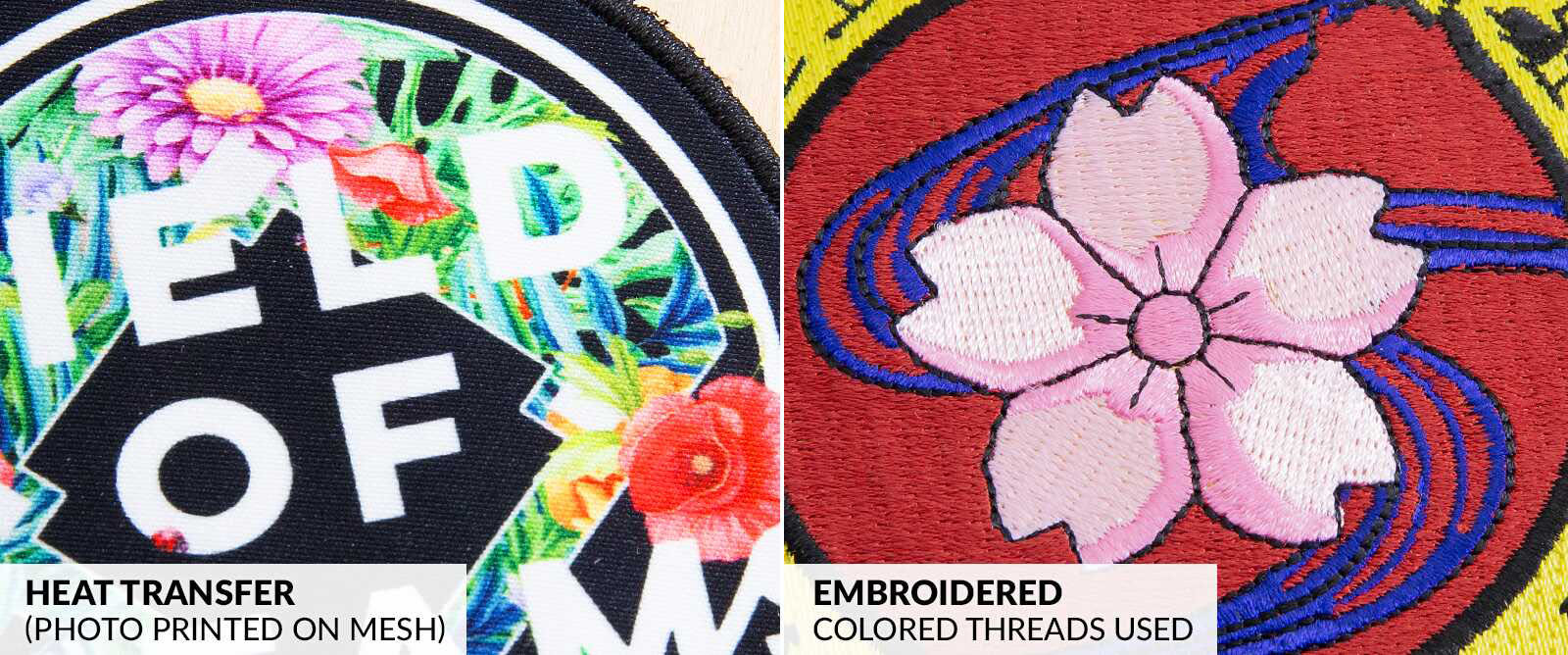 Parches de firma parches de transferencia de calor frente a bordado