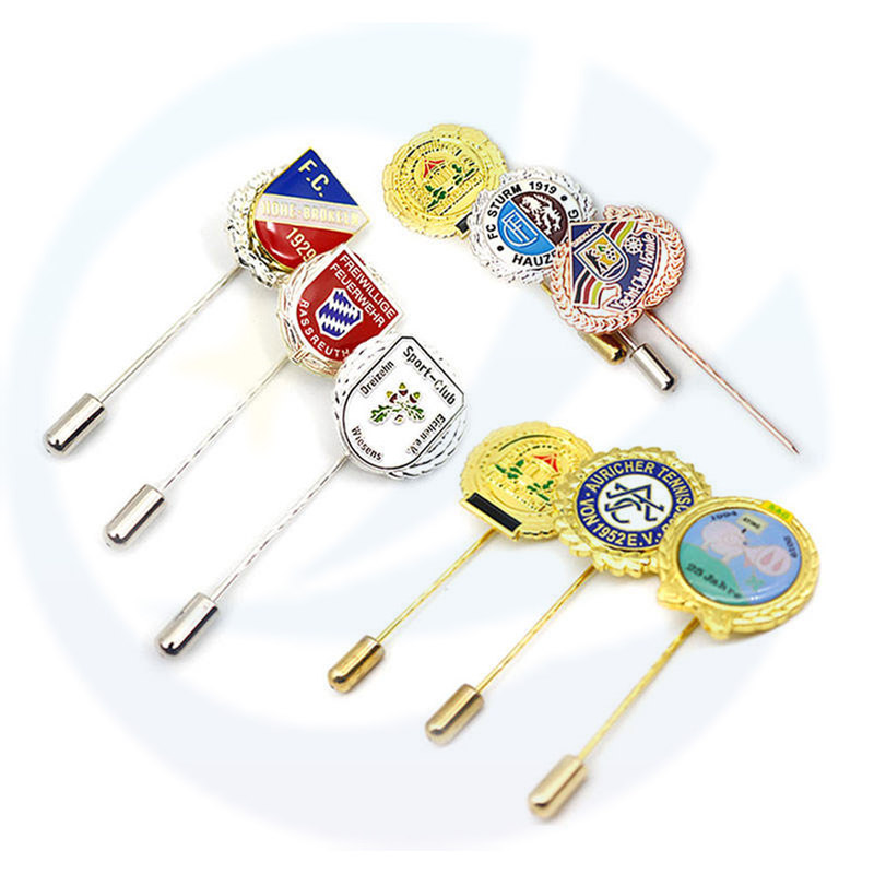 Diseño Logotipo personalizado Impreso Epoxy Sport Broche Insignia de metal Metal Enamelo Long Luxury Pins para trajes