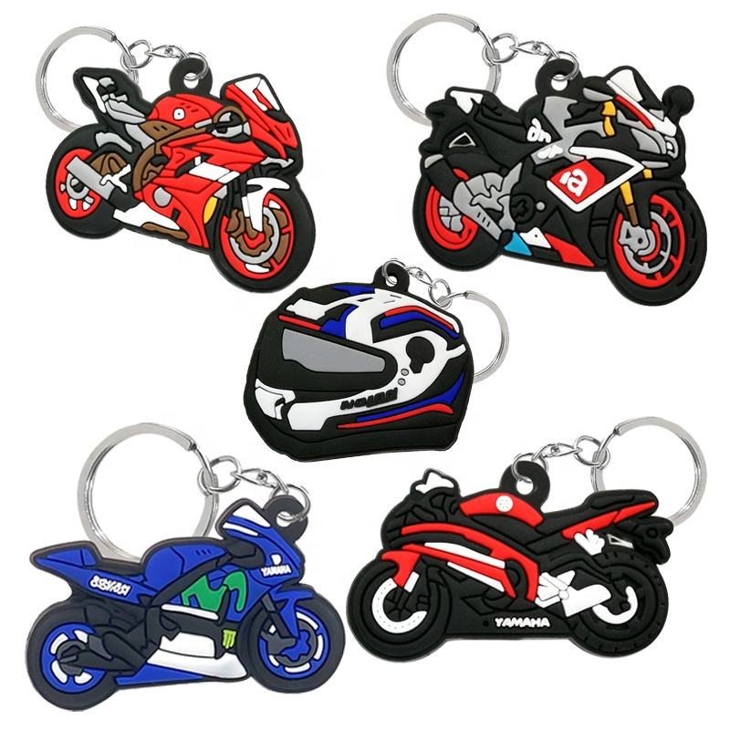 Animación de caricatura de muñecas Logotipo personalizado Motocicleta de regalo PVC de doble cara llavero