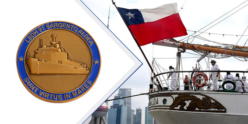 Presente las monedas de los diseños del recipiente naval en Chile Navy Challenge
