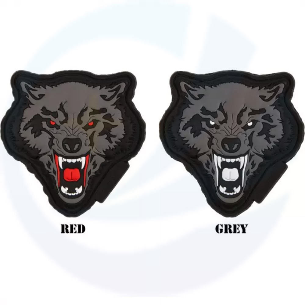 Patch de PVC de cabeza de lobo de goma 3D personalizada