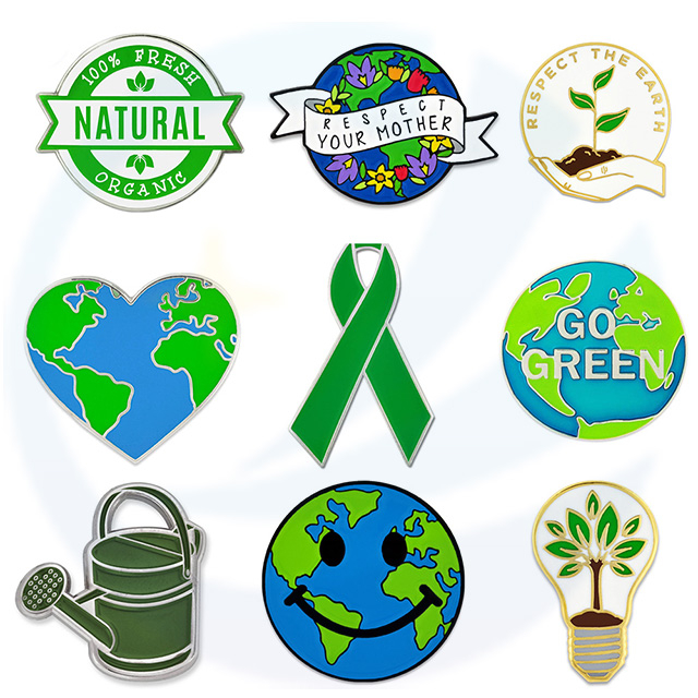 Nuevo estilo personalización barata Eco - Vida verde Respeto La tierra Soft y el esmalte de esmalte dura Insignia de protección ambiental del medio ambiente Pin por regalo