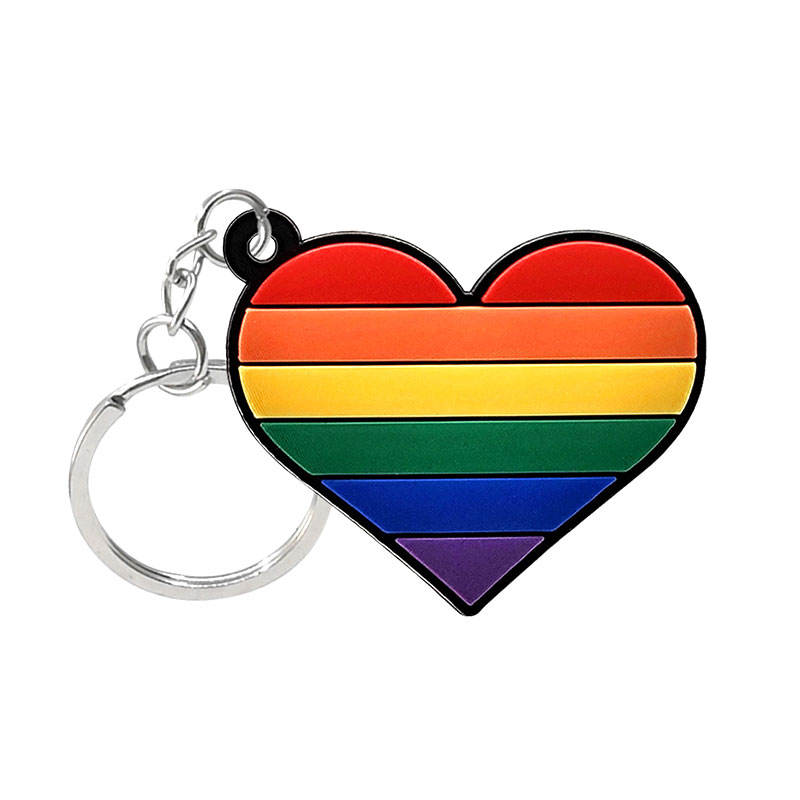 Forma de goma de goma de goma de goma cadena llave de llave 2d orgullo gay lgbt arcoiris pvc silicona llavero con anillo
