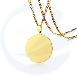 Encanto redondo de acero inoxidable personalizado de 18k joyas de oro grabadas logotipo personalizado rectángulo colgante de cardado colgante