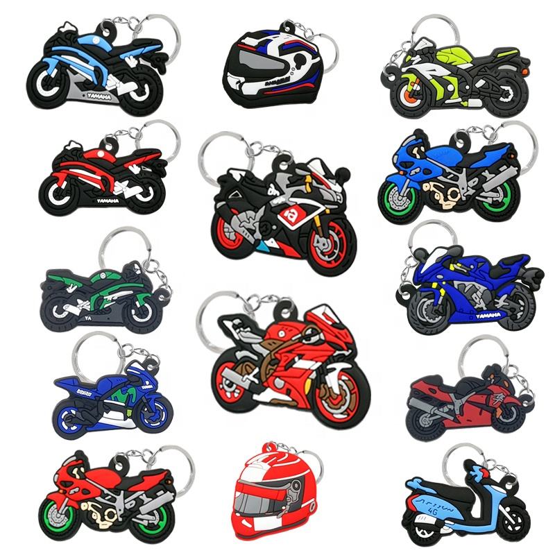 Animación de caricatura de muñecas Logotipo personalizado Motocicleta de regalo PVC de doble cara llavero