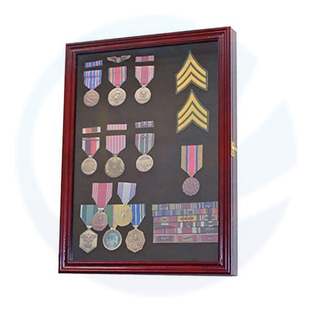 Custom 11x14 Black Wood 3D Tags de playa profunda Cintas Insignia Parches Pins Medallas Caja de exhibición militar Caja de sombra