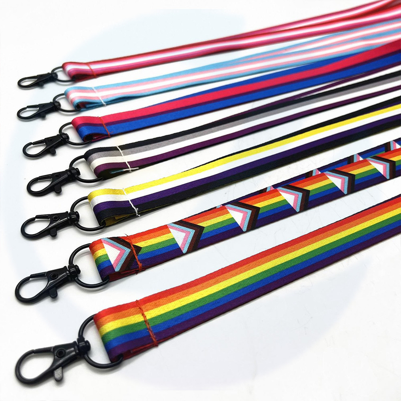 Sublimación en blanco OEM al por mayor nylon nylon liso barato personalizado logotipo personalizado impreso LGBTQ Rainbow Lanyard