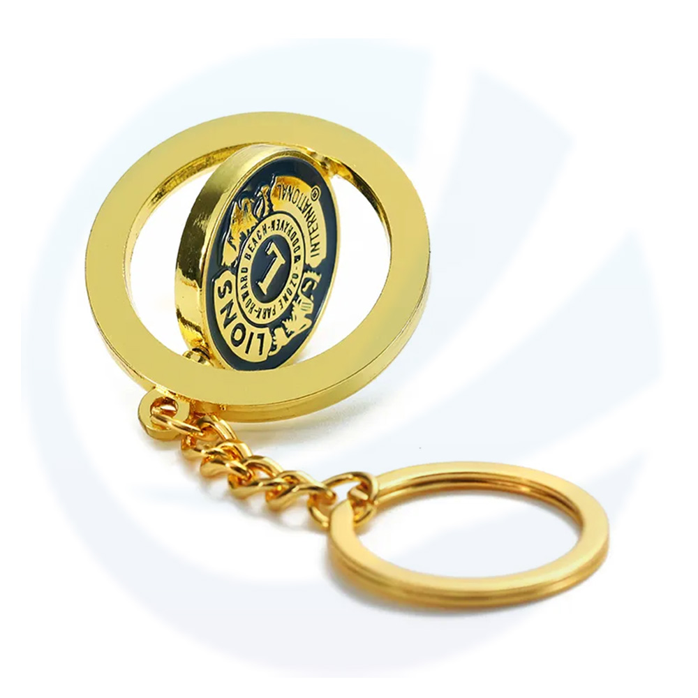 Cadena de llave giratoria Personalisado Design Gold Soft Enamel Keychain Spinner Reverse Reverse Custom Lion Club 3D LOGO LETTOR DE ALEACIÓN DE METAL DE METAL