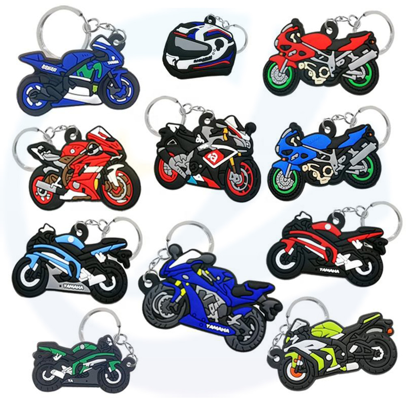 Animación de caricatura de muñecas Logotipo personalizado Motocicleta de regalo PVC de doble cara llavero