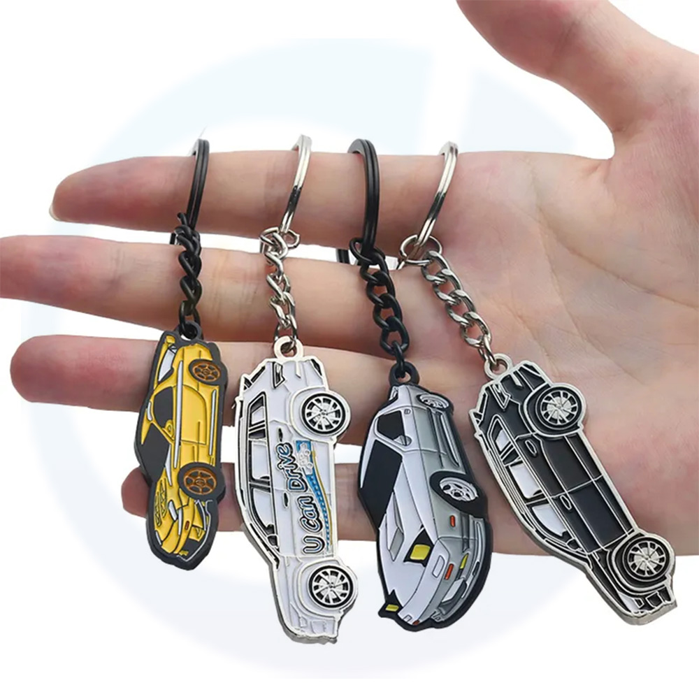 Llaves promocionales de fábrica forma de automóvil 3D llavero de esmalte suave de metal aleación de llave de llave personalizada para recuerdos para recuerdos