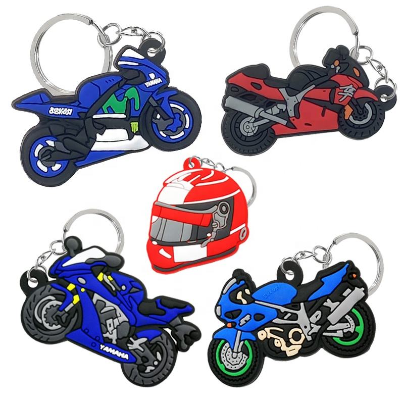 Animación de caricatura de muñecas Logotipo personalizado Motocicleta de regalo PVC de doble cara llavero
