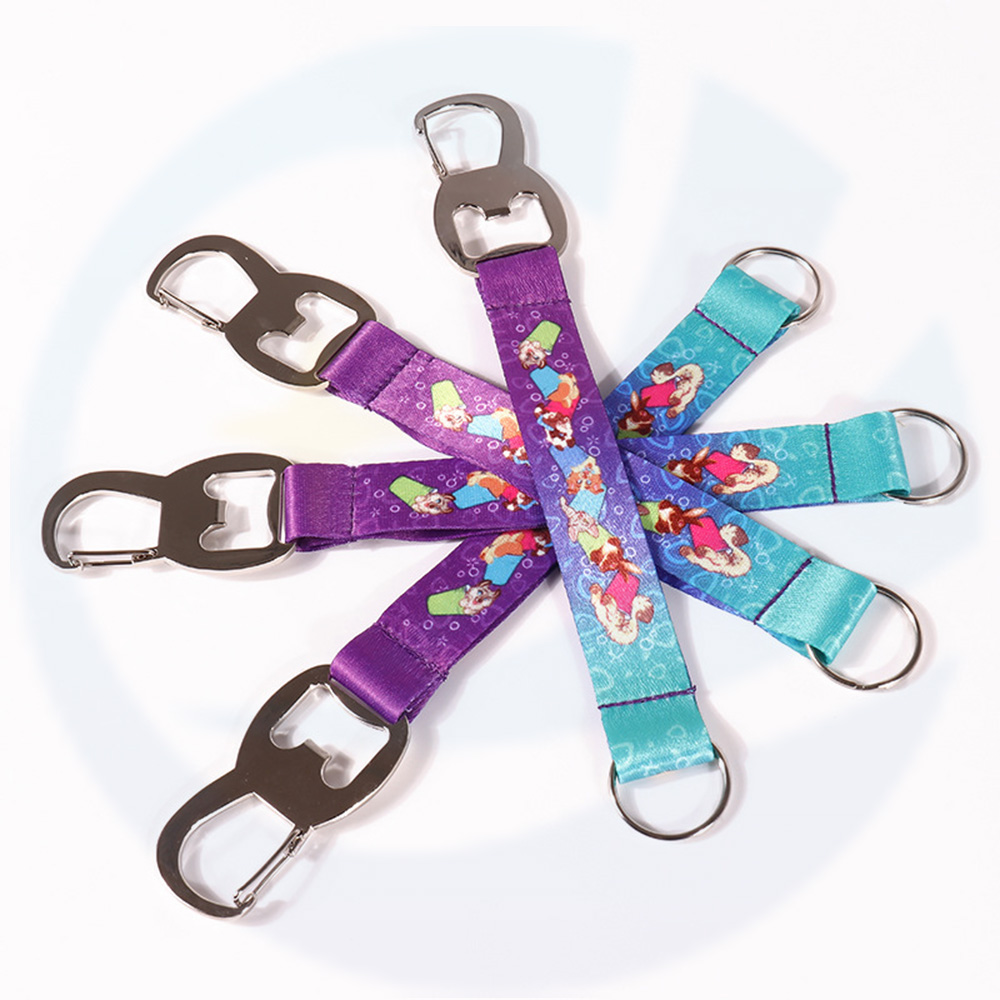 Abreador de cerveza al por mayor Lanyard Keychain Sublimation Polyester Botella abreadora personalizada Lanyard