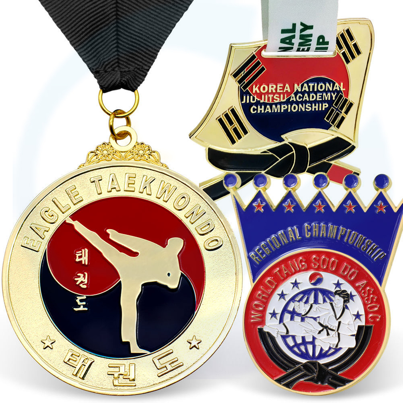 Fabricante Custom 3D Gold Silver Bronze Aleya Metal Medalla Medalla Medalla deportiva Jiu Jitsu Kung Fu Karate Taekwondo Medalla