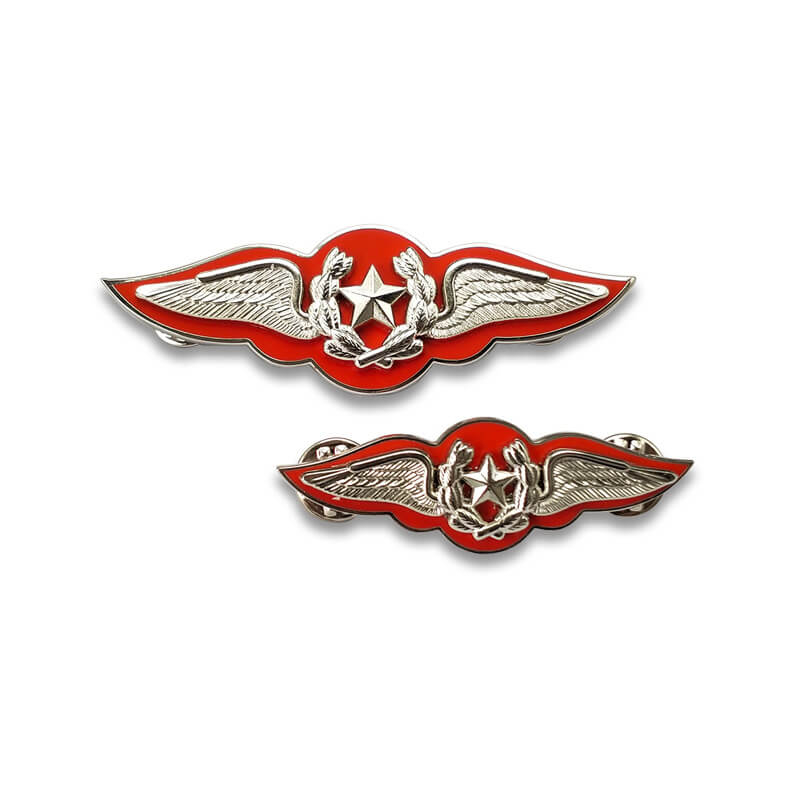 Fabricante de metal personalizado plateado silting air force uniforme insignia de insignia