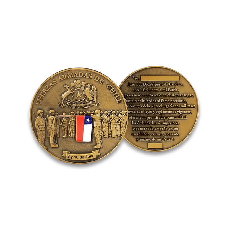 Fabricante de metal personalizado de oro antiguo 3d Military Chile Chile Chile Monedas