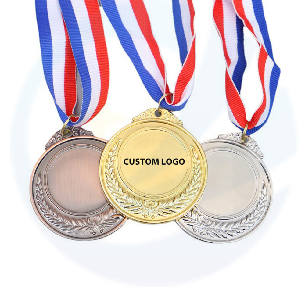 Medalla de medallas de medallas Deportivas Clave de oro Personalización de cinta de oro Trofeos de fútbol en blanco Medalla personalizada de metal deportivo