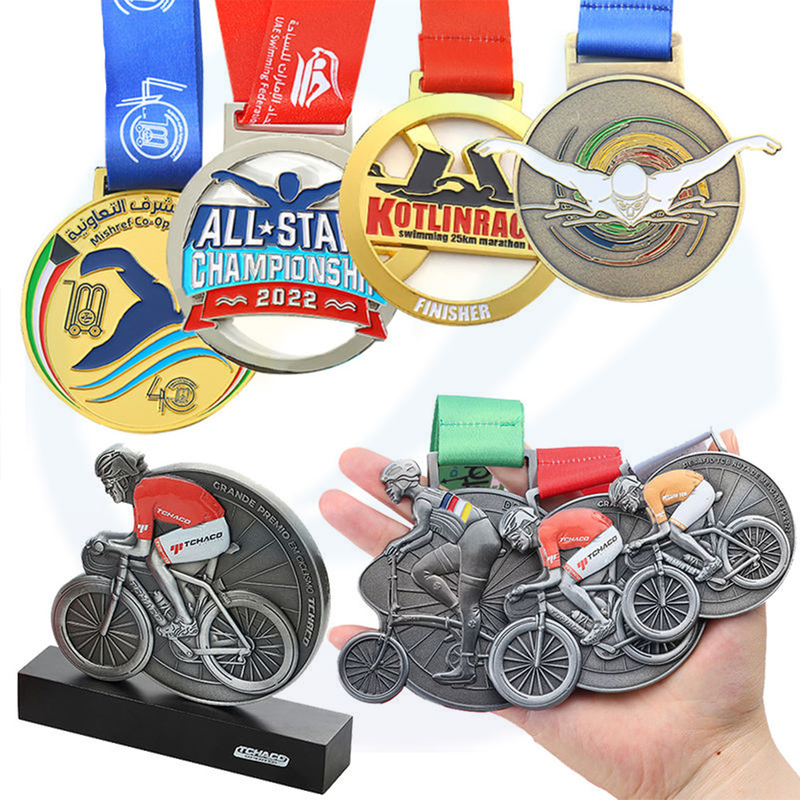 Medalla de deportes personalizados Fabricación 3D Finabyer Road Mountain Bike Medalla de ciclismo de latón Medalla de natación de natación plata con cinta