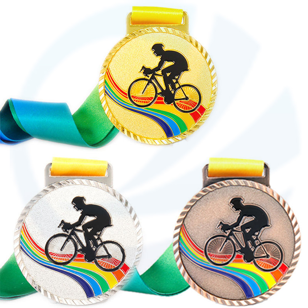 Metal en blanco 3D Sport Race Riding Bike Ride Bicycle Medalla de ciclismo de premio personalizado con cinta